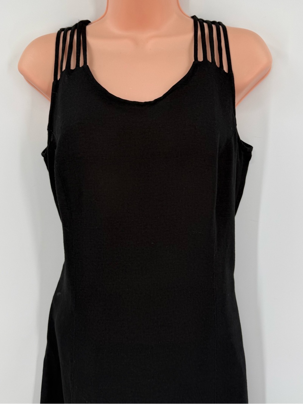 Apart Vintage Linen Blend Cage Strap Double Slit Midi Dress | Black | 8 - Picture 4 of 8